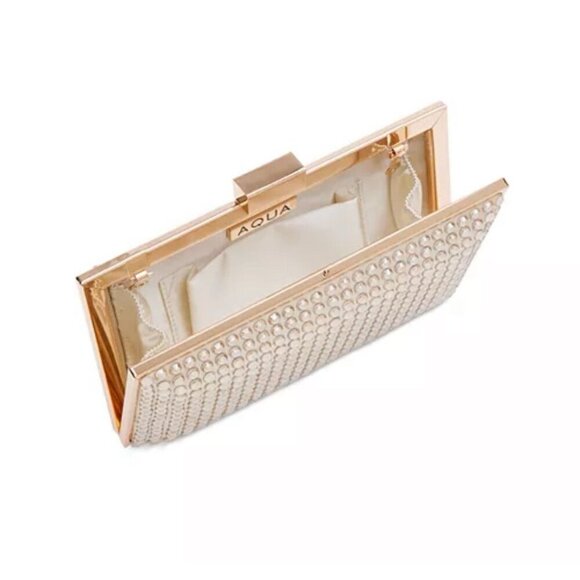 NEW! AQUA Crystal Embellished Minaudiere Clutch Gold - Picture 3 of 7